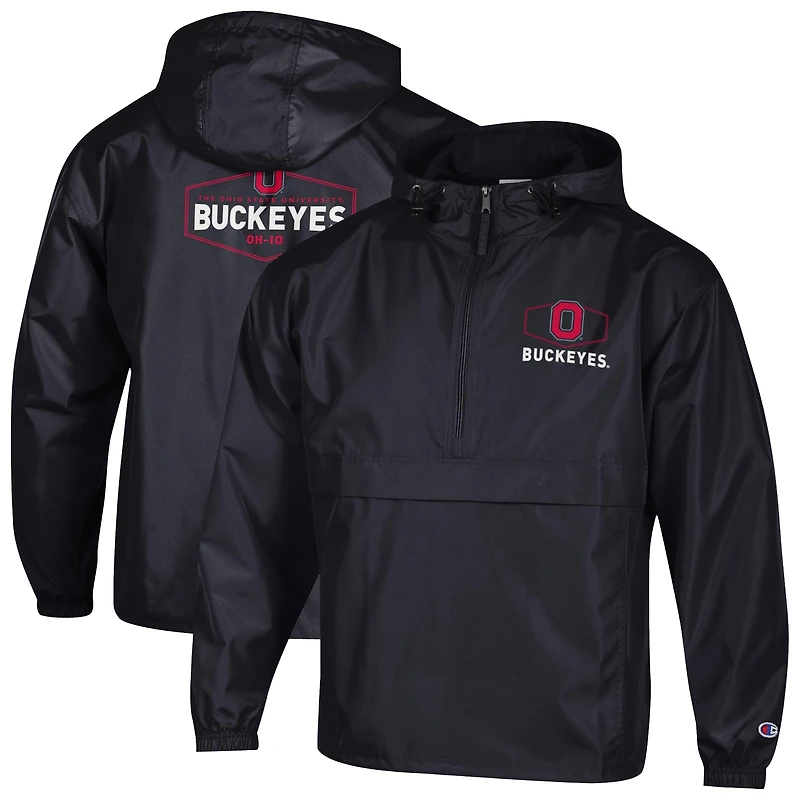 Veste à demi-zip compressible Champion noire pour homme, Ohio State Buckeyes Delay