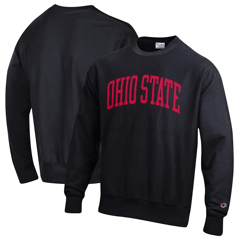 Men's Champion Black Ohio State Buckeyes Relaxed Fit Arch Reverse Weave Pullover Sweatshirt