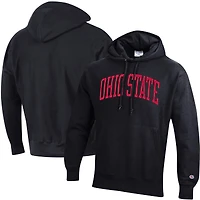 Men's Champion Black Ohio State Buckeyes Team Arch Reverse Weave Relaxed Fit Pullover Hoodie