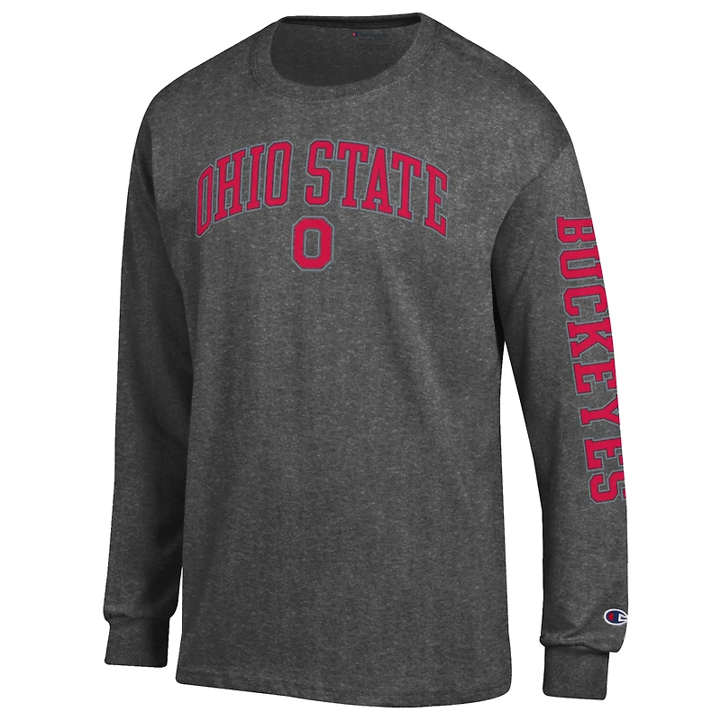 T-shirt à manches longues anthracite pour homme, champion des Ohio State Buckeyes, avec logo Arch Over, 2 coups