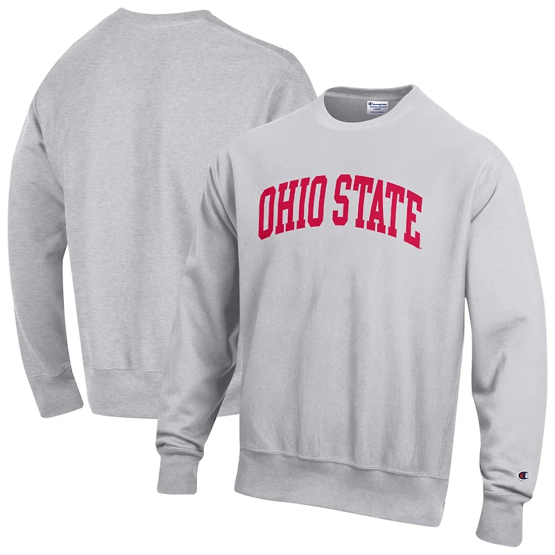 Sweat-shirt en polaire tissée inversée gris Champion pour homme, aux couleurs des Ohio State Buckeyes.