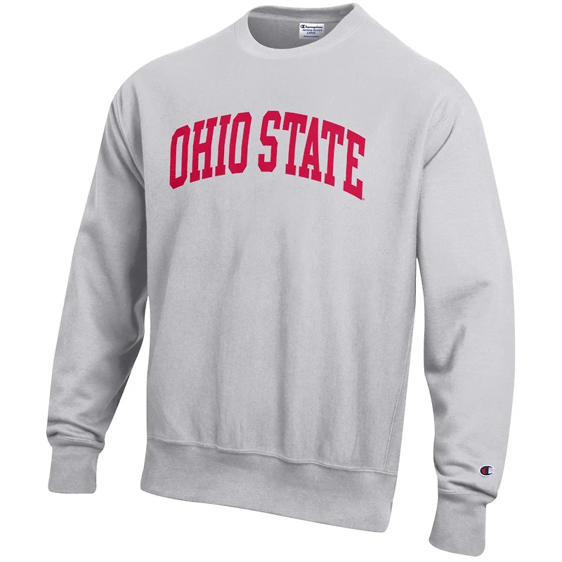 Sweat-shirt en polaire tissée inversée gris Champion pour homme, aux couleurs des Ohio State Buckeyes.