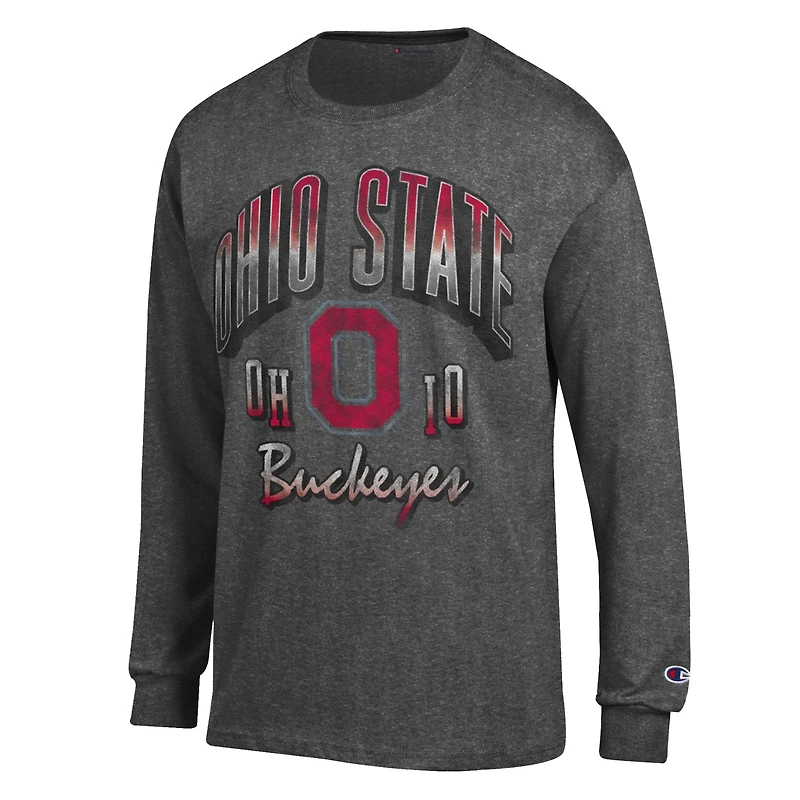 Men's Champion  Heather Charcoal Ohio State Buckeyes Bold Long-Sleeve T-Shirt