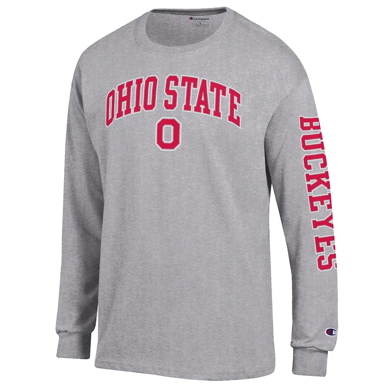 T-shirt à manches longues 2-Hit avec logo Arch Over des Buckeyes de l'Ohio State, champion masculin, Heather Gray