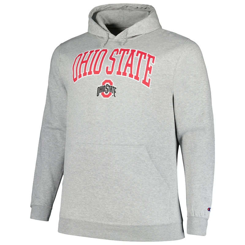 Men's Champion Heather Gray Ohio State Buckeyes Big & Tall Arch Over Logo Powerblend Pullover Hoodie