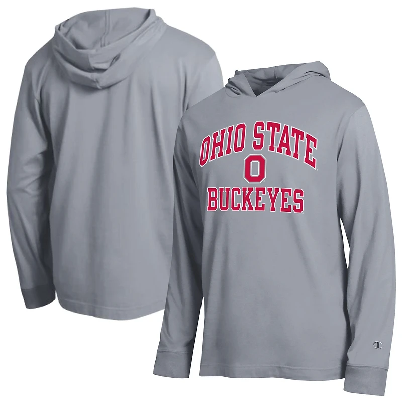 Men's Champion  Heather Gray Ohio State Buckeyes High Motor All-Star Long Sleeve Hooded T-Shirt