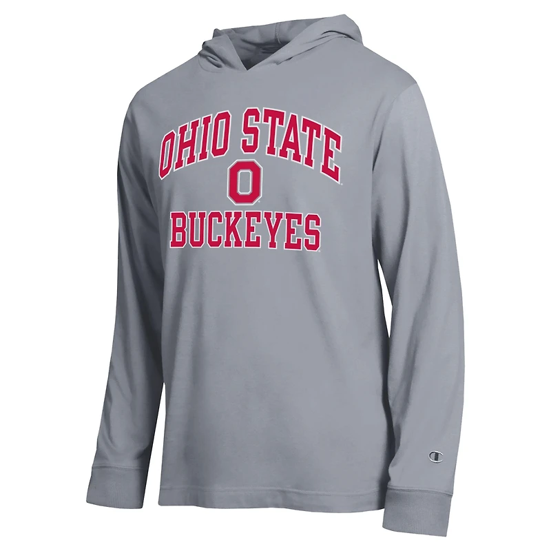 Men's Champion  Heather Gray Ohio State Buckeyes High Motor All-Star Long Sleeve Hooded T-Shirt