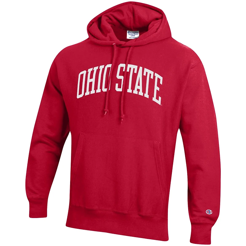 Men's Champion Scarlet Ohio State Buckeyes Team Arch Reverse Weave Pullover Hoodie
