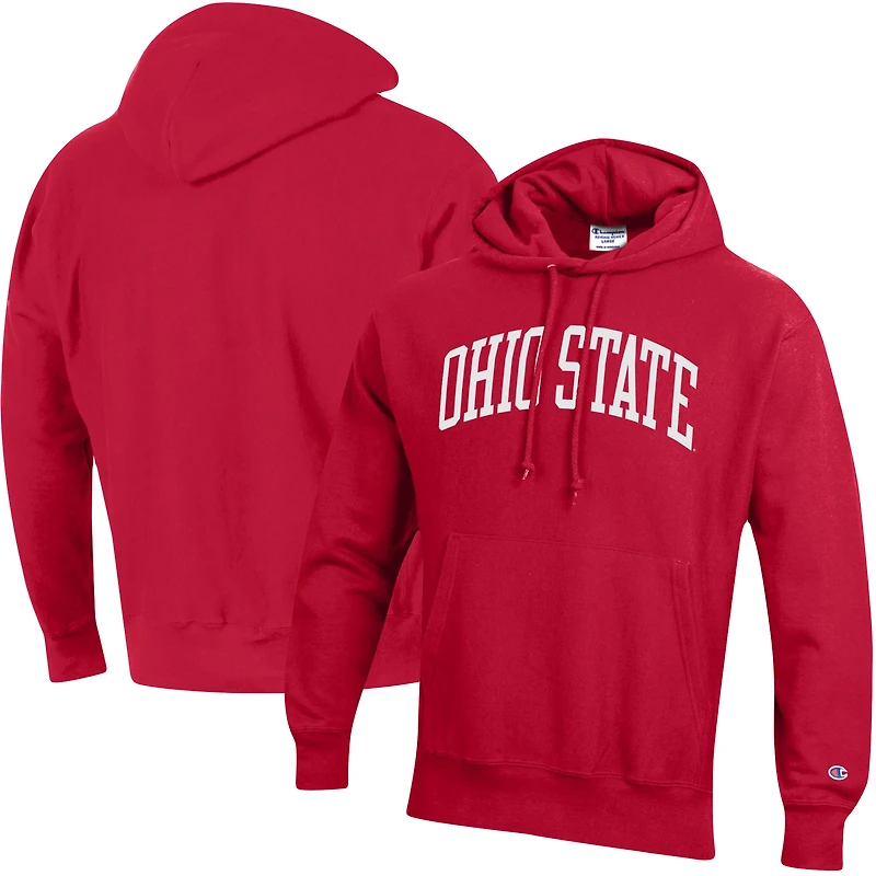 Sweat à capuche coupe décontractée Champion Scarlet Ohio State Buckeyes Team Arch Reverse Weave pour homme