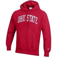 Men's Champion Scarlet Ohio State Buckeyes Team Arch Reverse Weave Relaxed Fit Pullover Hoodie