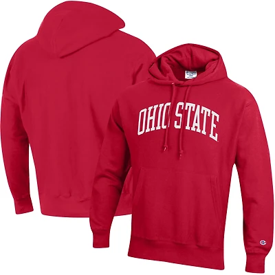 Men's Champion Scarlet Ohio State Buckeyes Team Arch Reverse Weave Relaxed Fit Pullover Hoodie