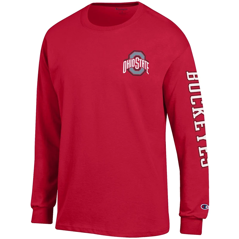 Champion Scarlet Ohio State Buckeyes Team Stack 3-Hit T-shirt à manches longues pour homme