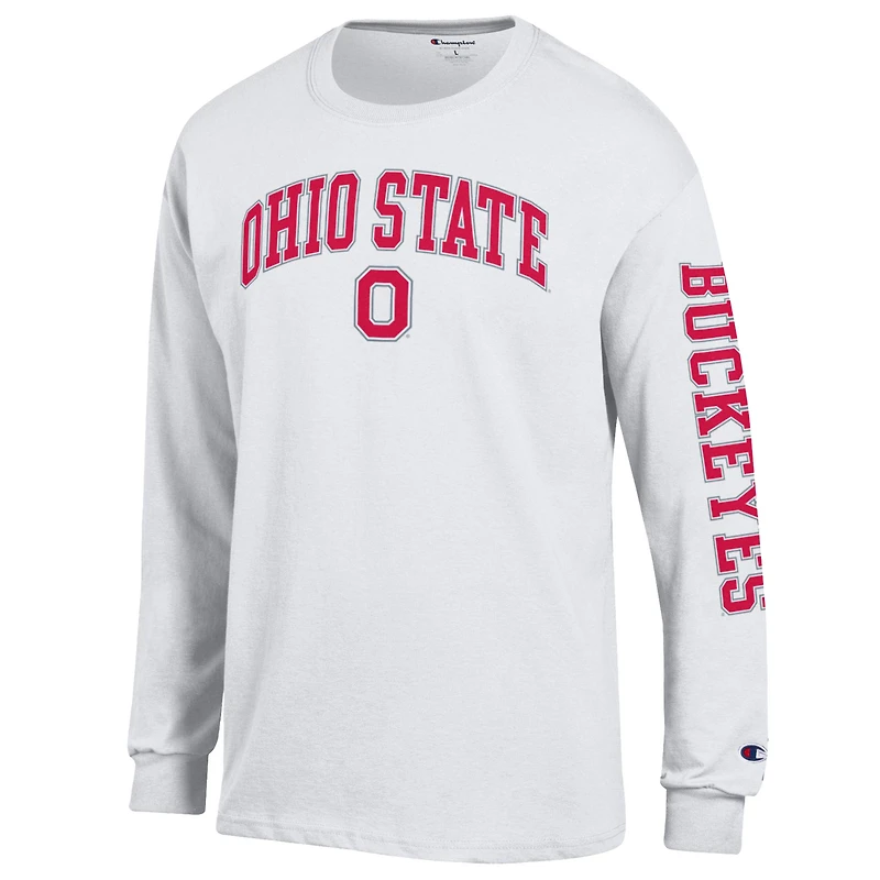 Men's Champion  White Ohio State Buckeyes Arch Over Logo 2-Hit Long Sleeve T-Shirt