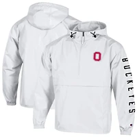 Men's Champion  White Ohio State Buckeyes Cloud Packable Half-Zip Hooded Jacket