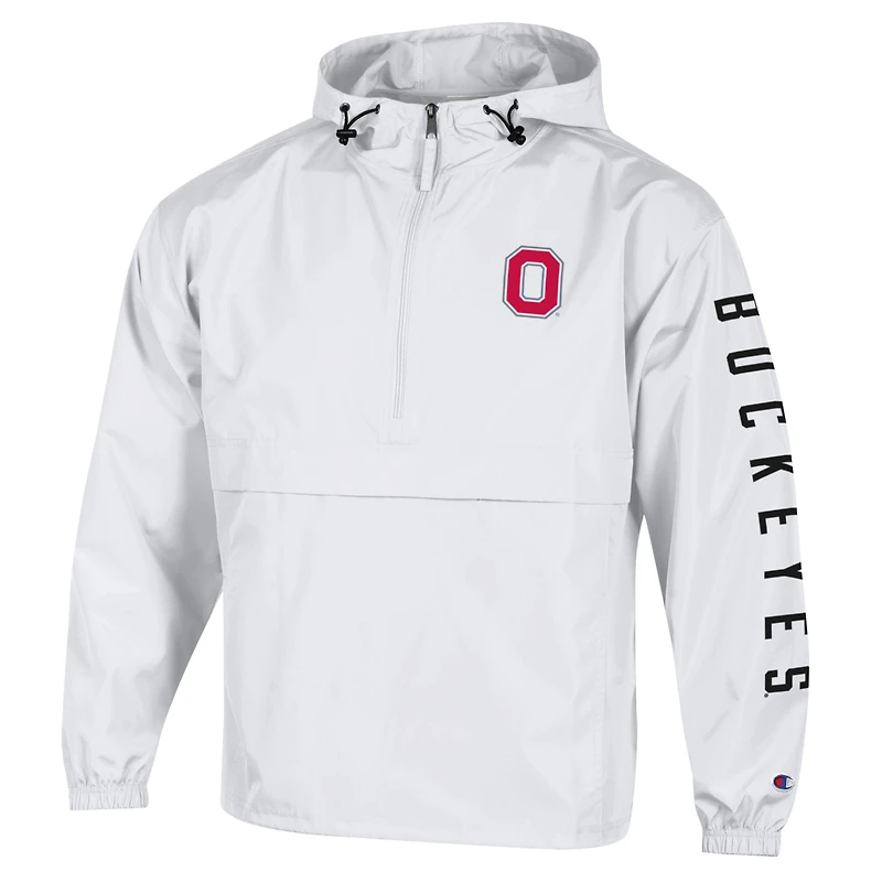 Veste à capuche zippée demi-zip pliable Champion blanche Ohio State Buckeyes Cloud pour homme