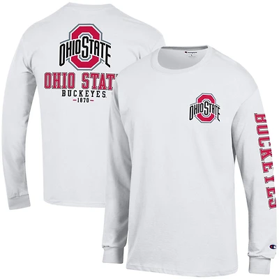 T-shirt à manches longues Champion Ohio State Buckeyes Team Stack 3-Hit pour homme, blanc