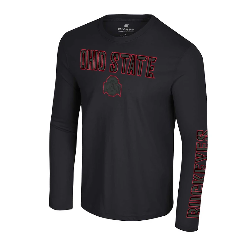 T-shirt à manches longues 2 coups Colosseum Black Ohio State Buckeyes Color Pop Active Blend pour hommes