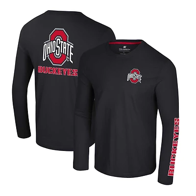 Men's Colosseum Black Ohio State Buckeyes Logo Lockup 3-Hit Active Blend Long Sleeve T-Shirt