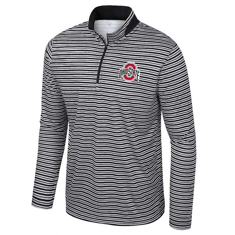 Men's Colosseum Black Ohio State Buckeyes Striped Quarter-Zip Top
