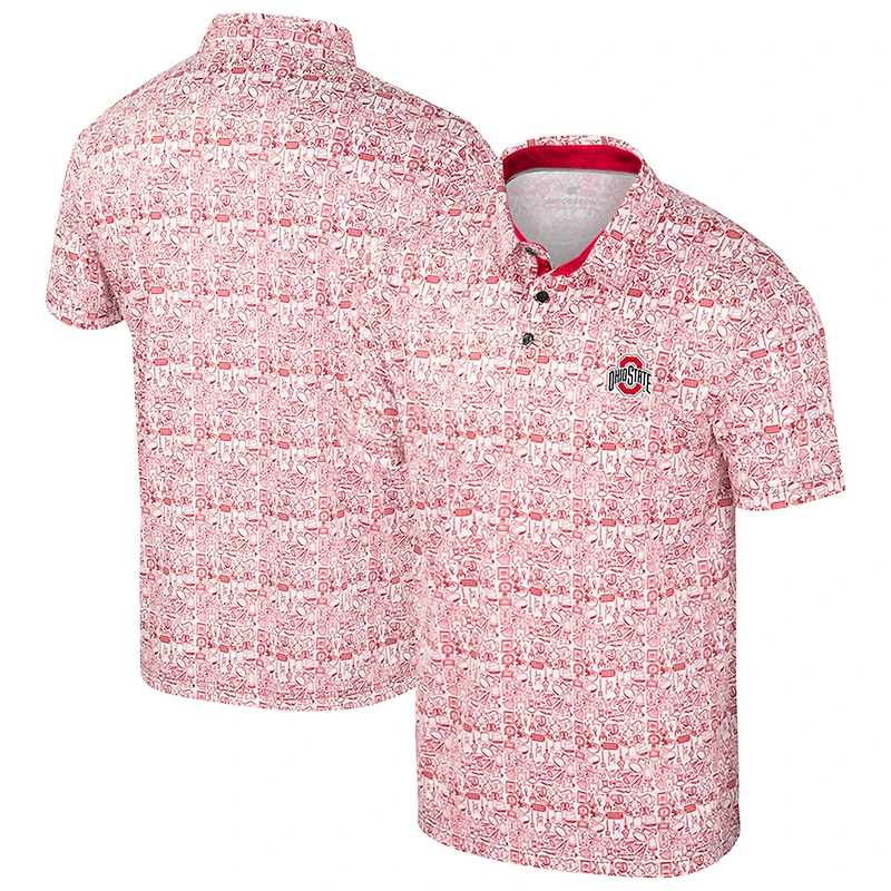 Polo colosseum écarlate/blanc pour homme Ohio State Buckeyes Big & Tall Allover