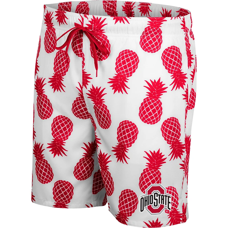 Men's Colosseum White/Scarlet Ohio State Buckeyes Pineapple Swim Shorts