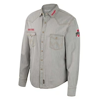 Chemise à manches longues Colosseum x Wrangler gris Ohio State Buckeyes coupe cowboy Western boutons-pression pour hommes