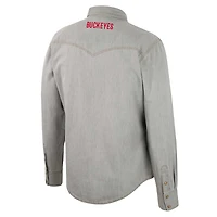 Chemise à manches longues Colosseum x Wrangler gris Ohio State Buckeyes coupe cowboy Western boutons-pression pour hommes