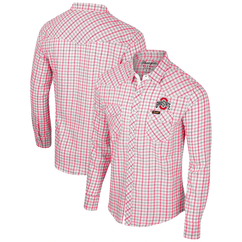 Men's Colosseum x Wrangler White Ohio State Buckeyes Plaid Window Pane Long Sleeve Full-Snap Shirt