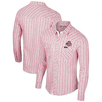 Men's Colosseum x Wrangler White Ohio State Buckeyes Plaid Window Pane Long Sleeve Full-Snap Shirt