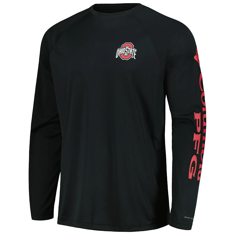 Men's Columbia Black Ohio State Buckeyes Terminal Tackle Omni-Shade Raglan Long Sleeve T-Shirt