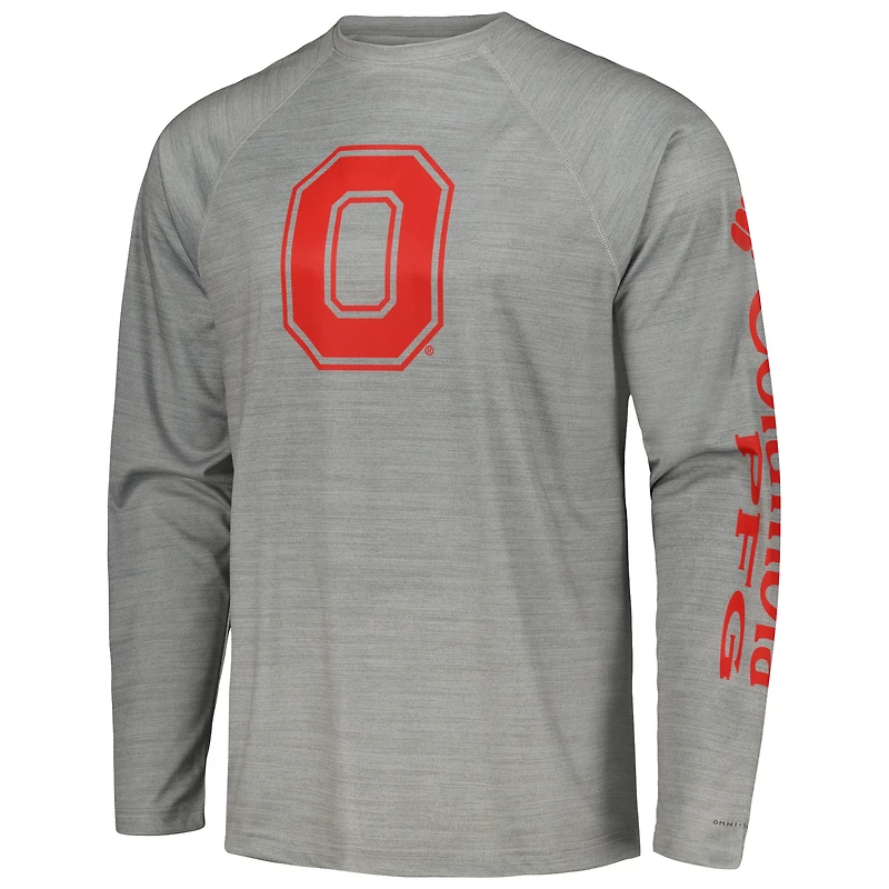 Columbia Grey Ohio State Buckeyes PFG Terminal Tackle Omni-Shade Raglan T-shirt à manches longues pour homme