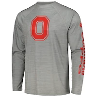 Columbia Grey Ohio State Buckeyes PFG Terminal Tackle Omni-Shade Raglan T-shirt à manches longues pour homme