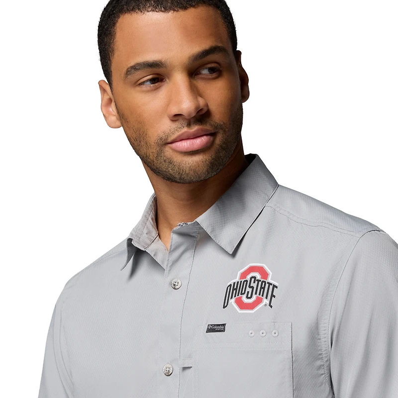 Men's Columbia Gray Ohio State Buckeyes Slack Tide Camp Button-Up Shirt