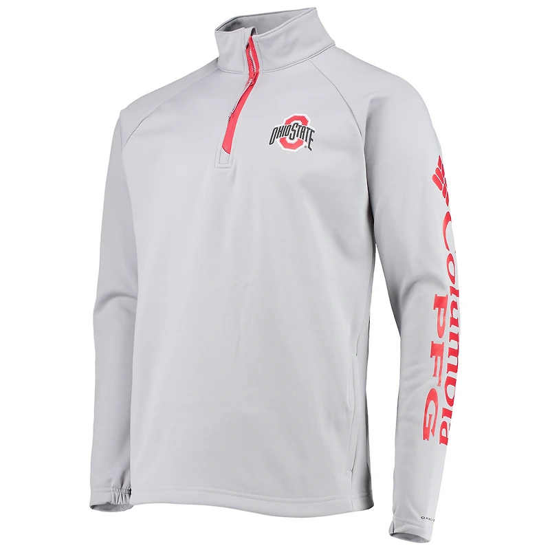 Men's Columbia Gray Ohio State Buckeyes Terminal Tackle Fleece Raglan Omni-Shade Quarter-Zip Jacket