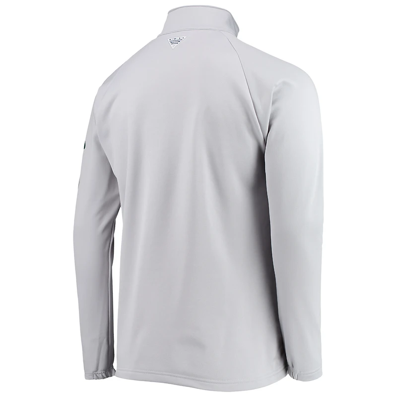 Men's Columbia Gray Ohio State Buckeyes Terminal Tackle Fleece Raglan Omni-Shade Quarter-Zip Jacket
