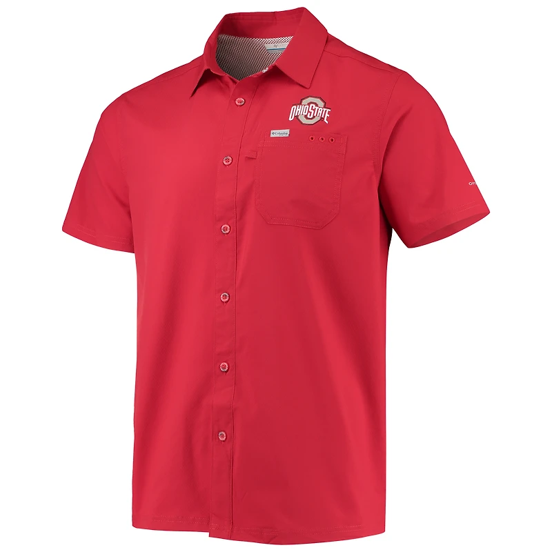 Chemise boutonnée Columbia PFG Scarlet Ohio State Buckeyes Slack Tide Camp pour homme