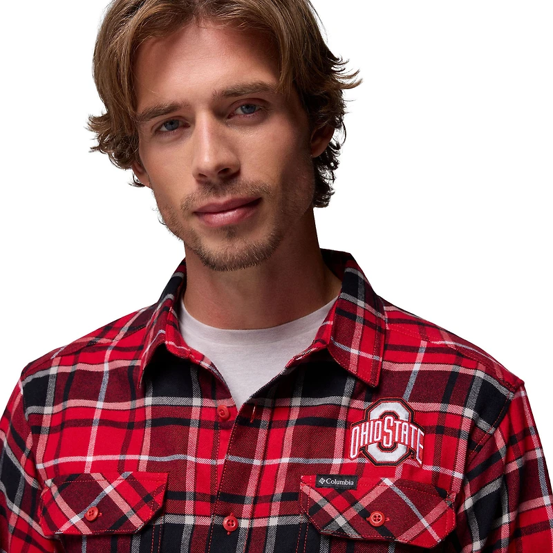 Men's Columbia  Scarlet Ohio State Buckeyes Flare Gun Omni-Wick Flannel Long Sleeve Button-Up Shirt