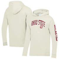 Men's ComfortWash  Cream Ohio State Buckeyes Long Sleeve Hooded T-Shirt