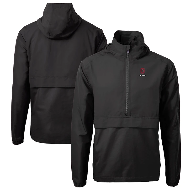 Veste anorak demi-zip Cutter & Buck noire pour homme, logo des anciens élèves Ohio State Buckeyes, en maille écologique recyclée.