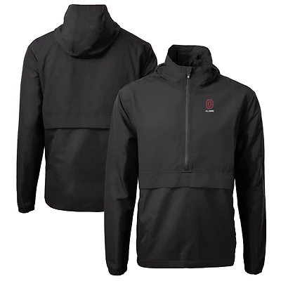 Veste anorak demi-zip Cutter & Buck noire pour homme, logo des anciens élèves Ohio State Buckeyes, en maille écologique recyclée.