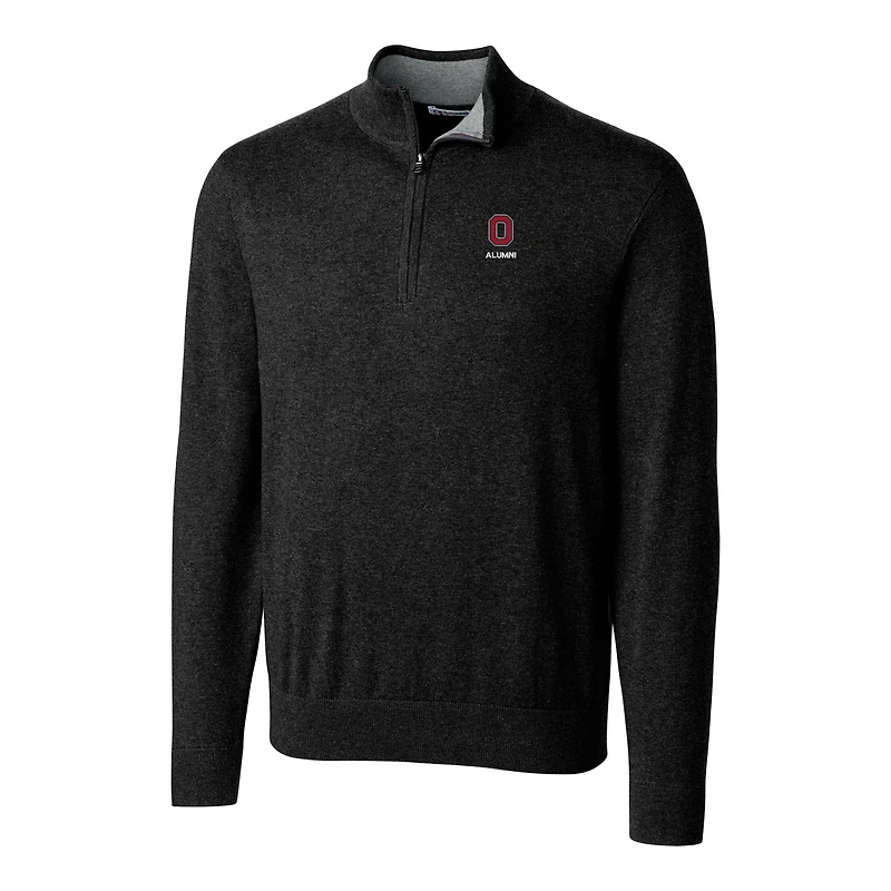 Men's Cutter & Buck  Black Ohio State Buckeyes Alumni Logo Lakemont Tri-Blend Quarter-Zip Pullover Sweater