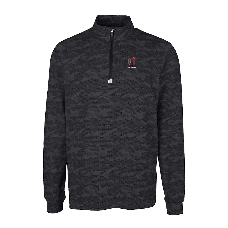 Men's Cutter & Buck  Black Ohio State Buckeyes Alumni Logo Traverse Camo Print Stretch Quarter-Zip Pullover Top
