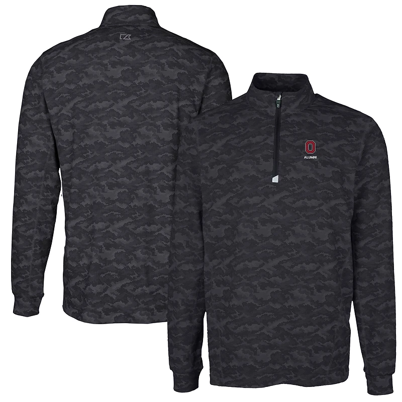 Men's Cutter & Buck Black Ohio State Buckeyes Alumni Logo Traverse Camo Print Stretch Quarter-Zip Pullover Top