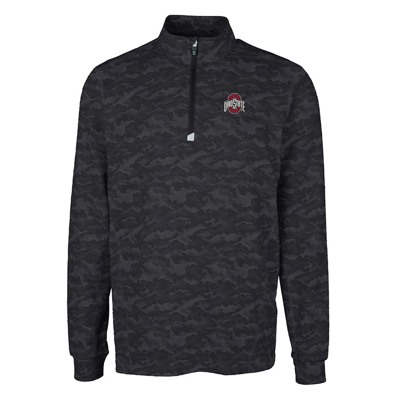 Men's Cutter & Buck Black Ohio State Buckeyes Big Tall Traverse Camo Print Stretch Quarter-Zip Pullover Top