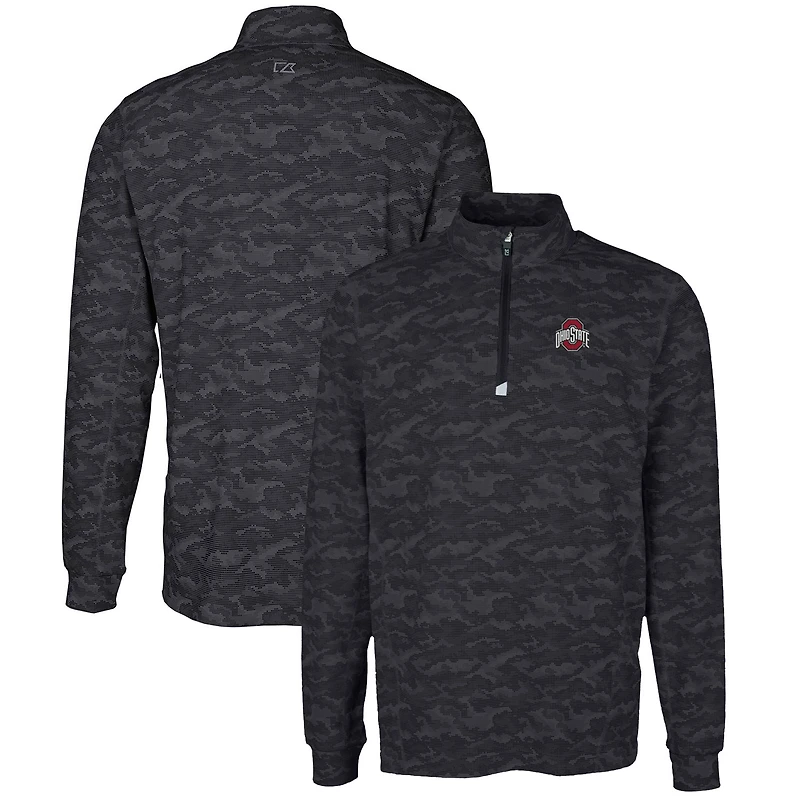 Men's Cutter & Buck Black Ohio State Buckeyes Big Tall Traverse Camo Print Stretch Quarter-Zip Pullover Top