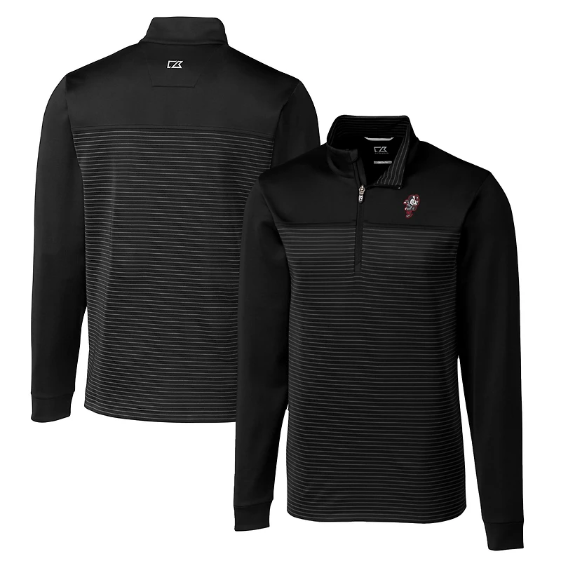 Men's Cutter & Buck Black Ohio State Buckeyes Big Tall Traverse Stripe Stretch Quarter-Zip Pullover Top