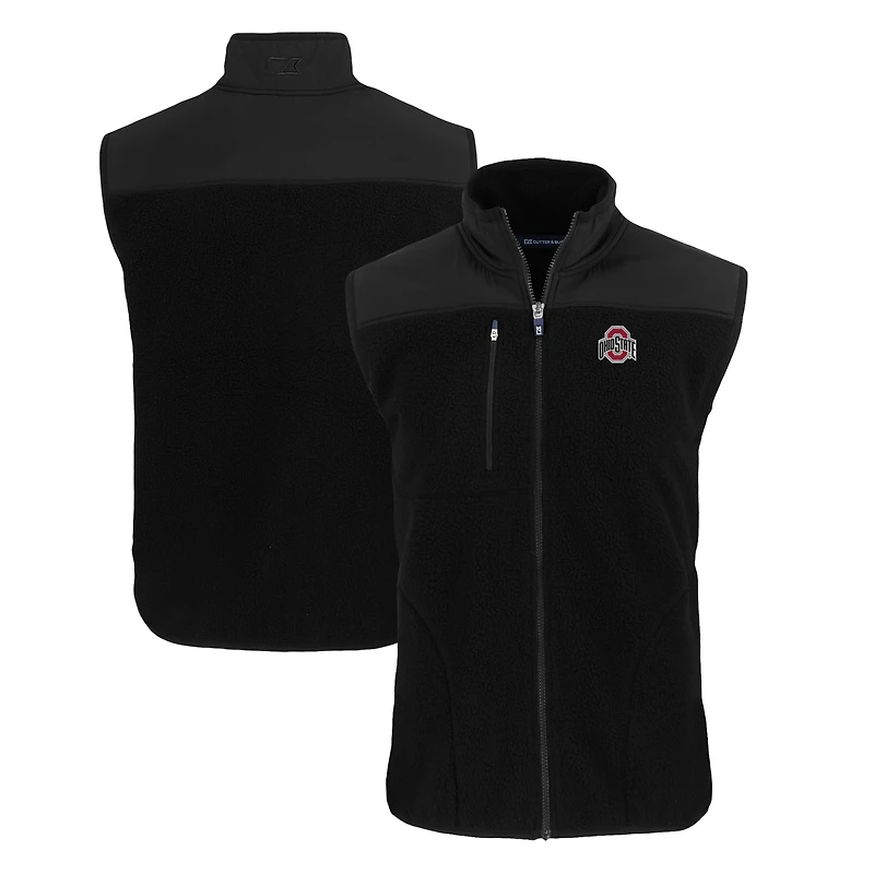 Gilet zippé en polaire Sherpa écologique Cascade pour homme, noir, avec logo principal des Ohio State Buckeyes, Cutter & Buck