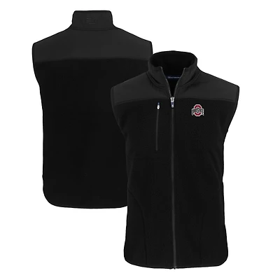 Gilet zippé en polaire Sherpa écologique Cascade pour homme, noir, avec logo principal des Ohio State Buckeyes, Cutter & Buck
