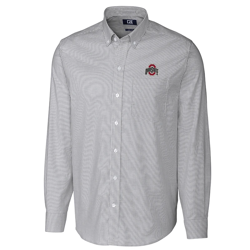 Men's Cutter & Buck Charcoal Ohio State Buckeyes Big Tall Stretch Oxford Stripe Long Sleeve Button Down Shirt