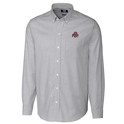 Men's Cutter & Buck Charcoal Ohio State Buckeyes Big Tall Stretch Oxford Stripe Long Sleeve Button Down Shirt